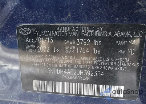 2013 Hyundai Elantra Gls z USA, uszkodzony, nr VIN 5NPDH4AE2DH392354